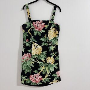 Deborah Laws Vintage Black Floral Mini Dress Size 10 Yellow Flowers Sleeveless